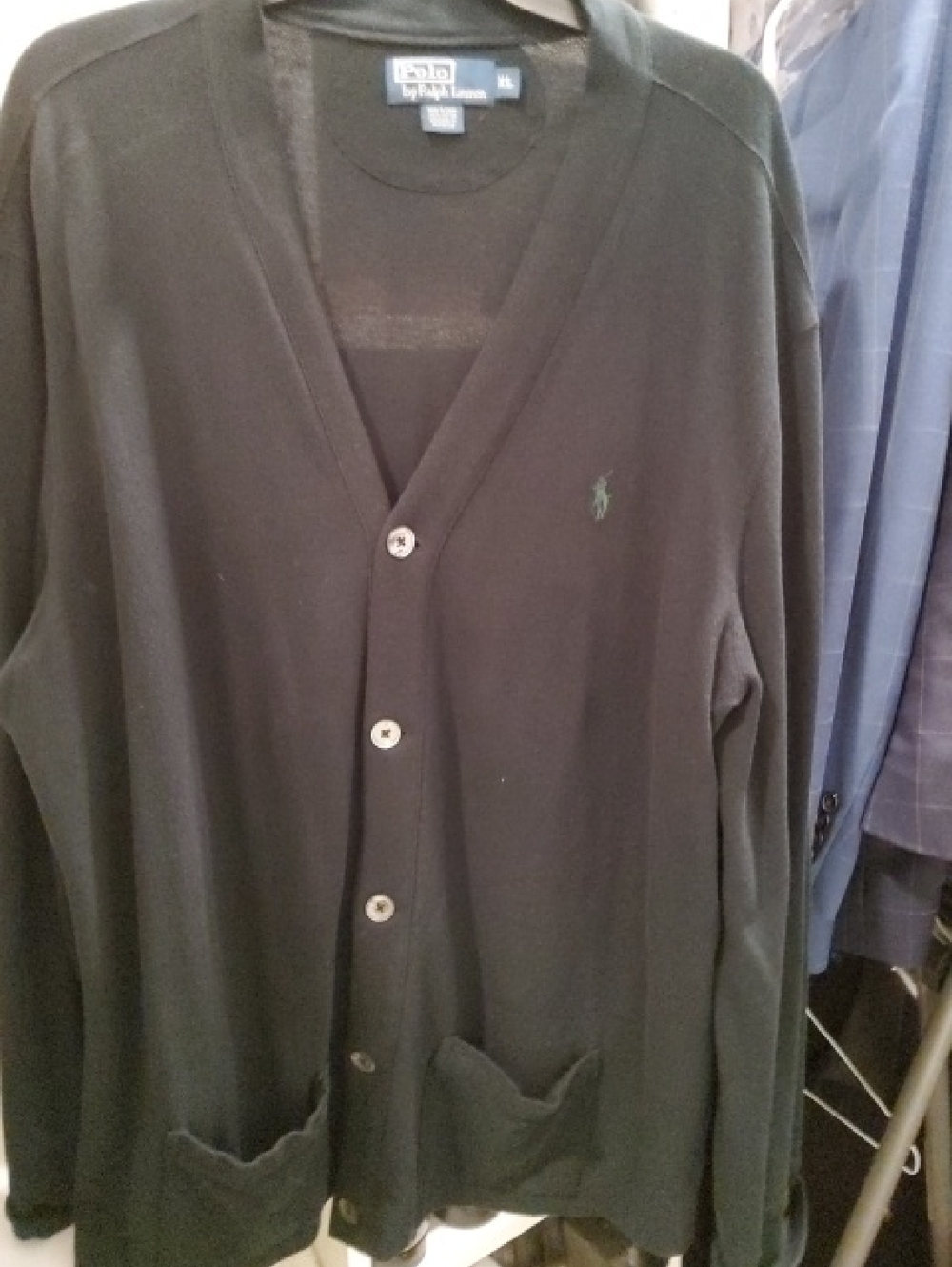 Polo by Ralph Lauren Black V‑Neck Button Cardigan with Green Pony